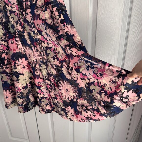 Taylor Woman Size 20W Pink Navy Floral Fit & Flare Dress Pockets Stretch - Picture 6 of 8